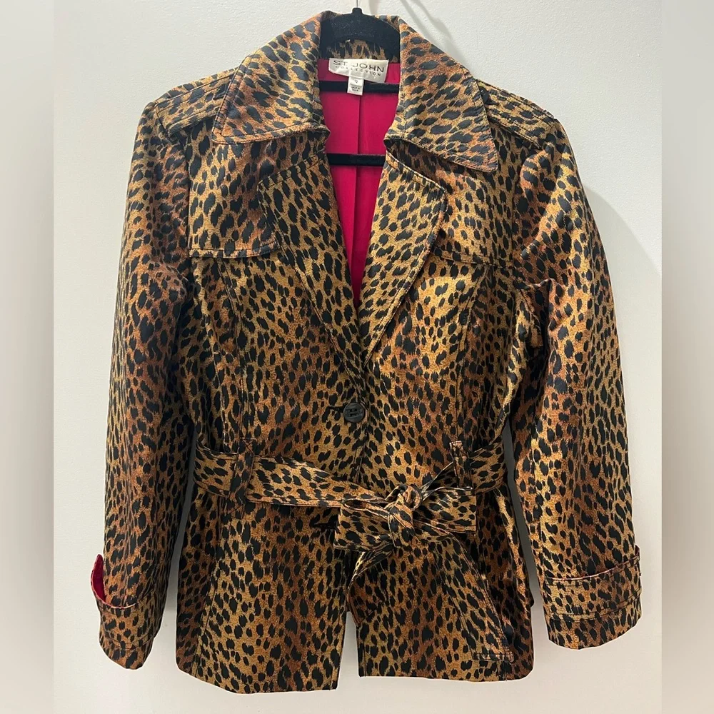 Vintage St. John Collection Leopard Print Jacket – Lined Belted Jacket | Size 12 - Picture 2 of 8